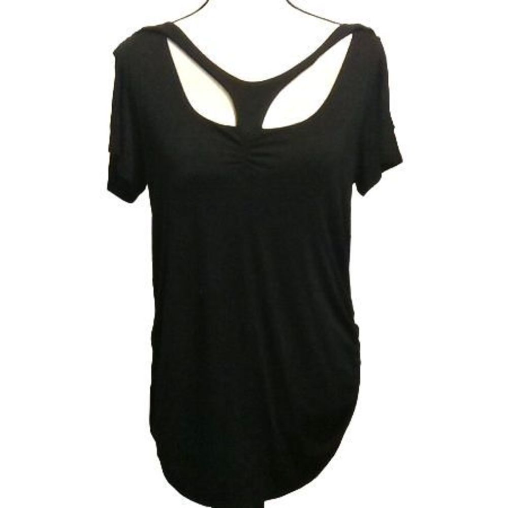 Evogues Black Gathered Waist Blouse Women's Size Large‎